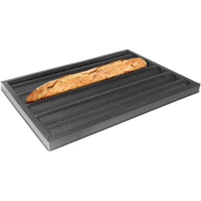 GGM Gastro - Model Baguette Bakplaat - Aluminium - 40x60cm - 5 Bakken - Zwart - Bakkerij Accessoires GGM Gastro - Model Baguette Bakplaat - Aluminium - 40x60cm - 5 Bakken - Zwart - Bakkerij Accessoires
