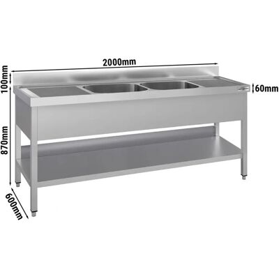 GGM Gastro - ECO Spoelbak - 2000x600 mm - met achterwand en 2 centrale bakken - Keukenspoelunit GGM Gastro - ECO Spoelbak - 2000x600 mm - met achterwand en 2 centrale bakken - Keukenspoelunit