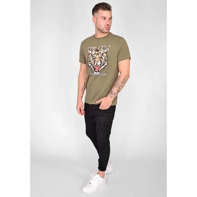Top Gun Olijf M T-Shirt met Tijgerprint - Casual Unisex Top Gun Olijf M T-Shirt met Tijgerprint - Casual Unisex