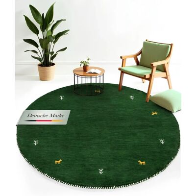 Carpetfine Gabbeh Uni Wollteppich - Rund 150cm, Handgewebt, Grün Carpetfine Gabbeh Uni Wollteppich - Rund 150cm, Handgewebt, Grün