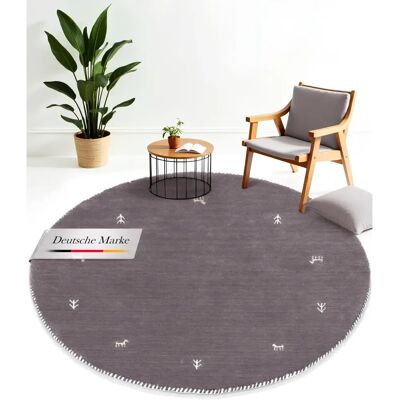 Carpetfine Gabbeh Wollteppich - Rund, 80cm, Grau, Handgewebt - Teppich Carpetfine Gabbeh Wollteppich - Rund, 80cm, Grau, Handgewebt - Teppich