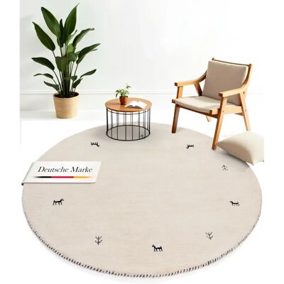CARPETFINE Gabbeh Wollteppich - Handgewebt, Weiß, Ø:250cm CARPETFINE Gabbeh Wollteppich - Handgewebt, Weiß, Ø:250cm
