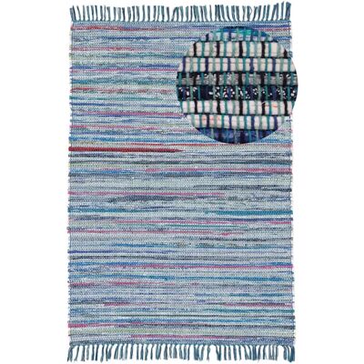 CARPETFINE Kelim Chindi Handgewebter Recycelter Blauer Teppich - Teppich CARPETFINE Kelim Chindi Handgewebter Recycelter Blauer Teppich - Teppich