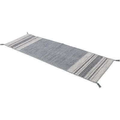 CARPETFINE Kelim Azizi Teppich - 80cm x 500cm - Grau - Handgewebt CARPETFINE Kelim Azizi Teppich - 80cm x 500cm - Grau - Handgewebt