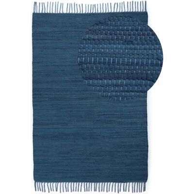 CARPETFINE Kelim Chindi uni - Handgewebter Baumwollteppich - Rechteckig - 140x200cm - Blau CARPETFINE Kelim Chindi uni - Handgewebter Baumwollteppich - Rechteckig - 140x200cm - Blau