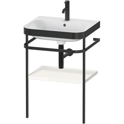 Duravit Happy D.2 Plus Weiß Hochglanz Halbrundes Waschtisch-Set mit Metallkonsole - 57,5x49 cm Duravit Happy D.2 Plus Weiß Hochglanz Halbrundes Waschtisch-Set mit Metallkonsole - 57,5x49 cm