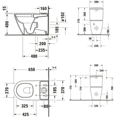 Duravit D-Neo Toilet - Rimless, 4,5L, Wit, Vloerstaand Duravit D-Neo Toilet - Rimless, 4,5L, Wit, Vloerstaand