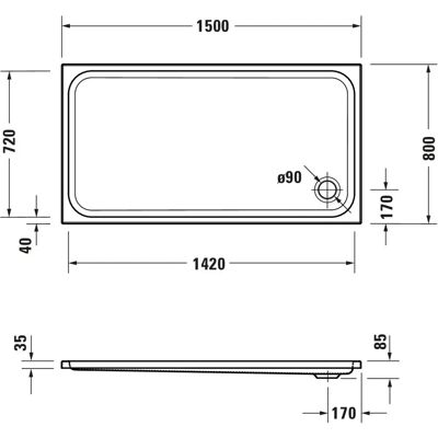 Duravit D-Code Rechteck-Duschwanne - Acryl, 1500x800 mm, Weiß Duravit D-Code Rechteck-Duschwanne - Acryl, 1500x800 mm, Weiß