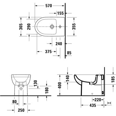 Duravit Weiß No.1 Bidet - 570mm, Wandmontage, 1 Hahnloch Duravit Weiß No.1 Bidet - 570mm, Wandmontage, 1 Hahnloch