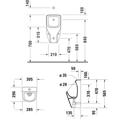Duravit Modell 281830 Randloses Wandurinal - Urinal Duravit Modell 281830 Randloses Wandurinal - Urinal