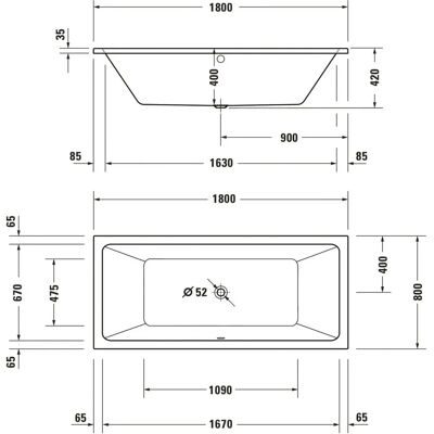 Duravit No. 1 Rechteck-Badewanne - Badewanne, Weiß, 180x80cm Duravit No. 1 Rechteck-Badewanne - Badewanne, Weiß, 180x80cm