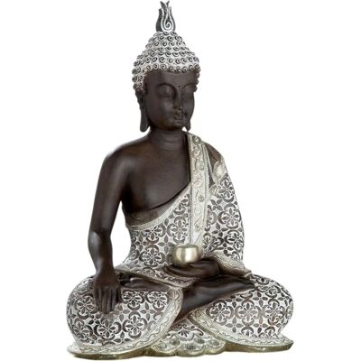 GILDE Handgefertigte Buddha Figur - Braun-Weiß - 20x29x10 cm - Dekorative Skulptur GILDE Handgefertigte Buddha Figur - Braun-Weiß - 20x29x10 cm - Dekorative Skulptur