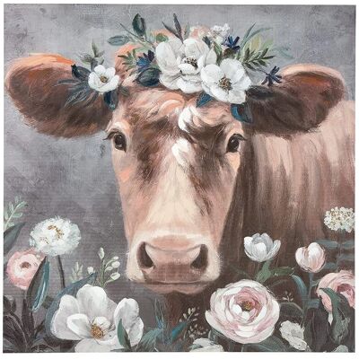 GILDE Vache Fleurie sur Toile - 90x90 cm - Décoration Durable - Publicité GILDE Vache Fleurie sur Toile - 90x90 cm - Décoration Durable - Publicité