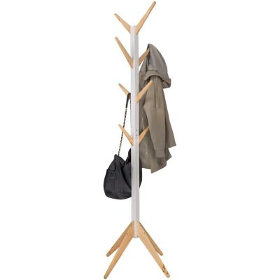 Woltu - Perchero de Pie de Madera con 8 Ganchos - 4 Niveles - 180cm - Blanco Woltu - Perchero de Pie de Madera con 8 Ganchos - 4 Niveles - 180cm - Blanco