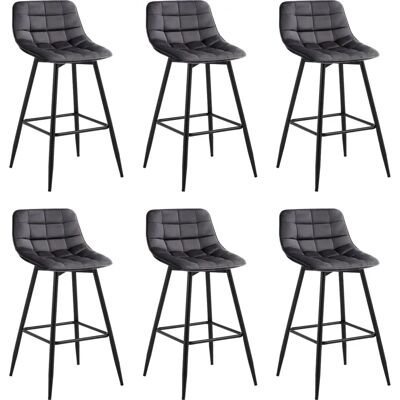 WOLTU Sgabello da bar con schienale, seduta in velluto, struttura in metallo Grigio - Set da 6 - Bar stool WOLTU Sgabello da bar con schienale, seduta in velluto, struttura in metallo Grigio - Set da 6 - Bar stool