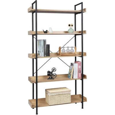 WOLTU Light Oak Bookshelf - Industrial Five Shelf Ladder Style Storage WOLTU Light Oak Bookshelf - Industrial Five Shelf Ladder Style Storage