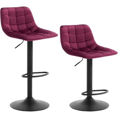Set de 2 Taburetes de Bar Bordeaux Terciopelo Ajustable Set de 2 Taburetes de Bar Bordeaux Terciopelo Ajustable