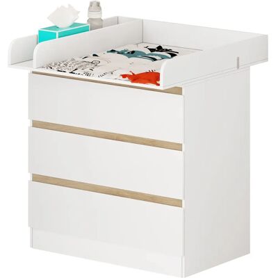 Woltu Babywickeltisch - 3 Schubladen - Weiß - Kinderzimmermöbel Woltu Babywickeltisch - 3 Schubladen - Weiß - Kinderzimmermöbel