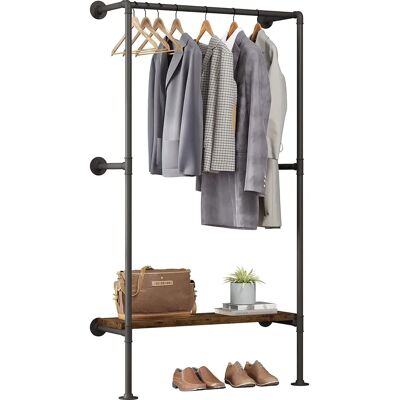 WOLTU Industrieller Kleiderschrank Offene Wandmontage mit Holzregal - Vintage Schwarz & Braun WOLTU Industrieller Kleiderschrank Offene Wandmontage mit Holzregal - Vintage Schwarz & Braun