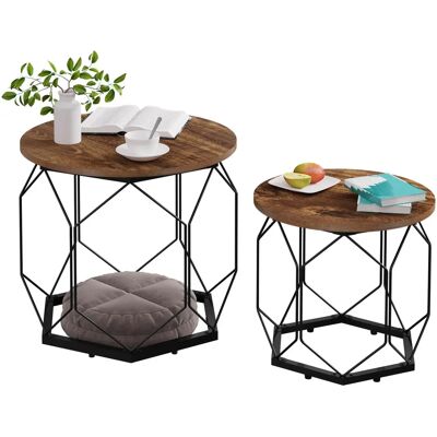 WOLTU Set of 2 Round Coffee Tables - Wooden Metal Living Room WOLTU Set of 2 Round Coffee Tables - Wooden Metal Living Room