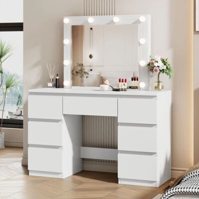 WOLTU Weiße Make-up Tisch mit LED-Lichtern - 7 Schubladen, 110x39,5x140,5cm WOLTU Weiße Make-up Tisch mit LED-Lichtern - 7 Schubladen, 110x39,5x140,5cm