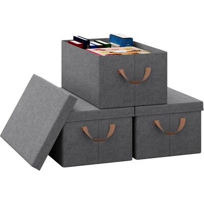 WOLTU Set 3 Storage Boxes Foldable Fabric Grey 27L - Storage Boxes WOLTU Set 3 Storage Boxes Foldable Fabric Grey 27L - Storage Boxes