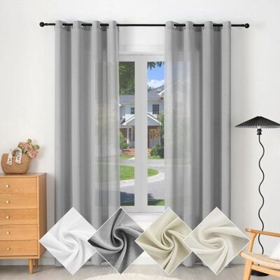 WOLTU - Cortinas modernas semitransparentes con anillas - Gris 135x225 cm - Cortinas WOLTU - Cortinas modernas semitransparentes con anillas - Gris 135x225 cm - Cortinas