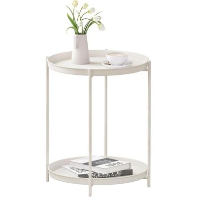 WOLTU Moderner runder Couchtisch - Creme - Metallablagen WOLTU Moderner runder Couchtisch - Creme - Metallablagen