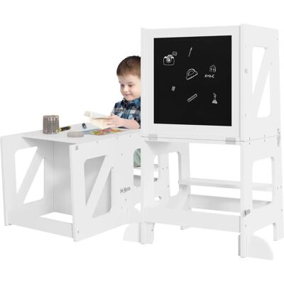 Woltu Torre de Aprendizaje Montessori para Bebés - Escalera, Tablero y Silla - Blanco Woltu Torre de Aprendizaje Montessori para Bebés - Escalera, Tablero y Silla - Blanco