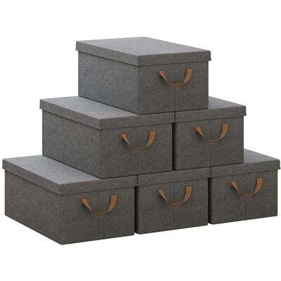 Woltu 6x Cajas de Almacenamiento con Tapa - 48x29x20cm - Gris - Caja de Almacenamiento Woltu 6x Cajas de Almacenamiento con Tapa - 48x29x20cm - Gris - Caja de Almacenamiento