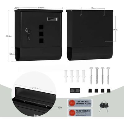 Buzón Woltu W0ITT6010 - Seguro, moderno en acero galvanizado negro Buzón Woltu W0ITT6010 - Seguro, moderno en acero galvanizado negro