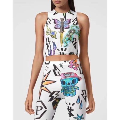 Philipp Plein Monogram XS Tanktop - Mouwloos stretch lycra top Philipp Plein Monogram XS Tanktop - Mouwloos stretch lycra top