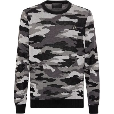 Philipp Plein Merino Wool Pullover Round Neck LS Camouflage - Trui Philipp Plein Merino Wool Pullover Round Neck LS Camouflage - Trui