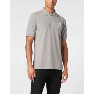 Philipp Plein M Grey Cotton Piqué Polo - Polo Shirt Philipp Plein M Grey Cotton Piqué Polo - Polo Shirt