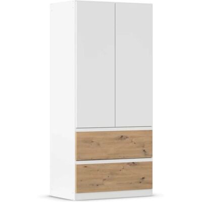 Rauch Costa Kleiderschrank - Alpinweiß/Eiche Artisan - 2 Einlegeböden - 2 Schubladen - 90cm breit Rauch Costa Kleiderschrank - Alpinweiß/Eiche Artisan - 2 Einlegeböden - 2 Schubladen - 90cm breit