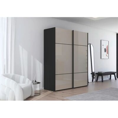 rauch BLACK Scale-TRIO beige - Glas Champagner - Griffleisten Schwarz - Kleiderschrank rauch BLACK Scale-TRIO beige - Glas Champagner - Griffleisten Schwarz - Kleiderschrank