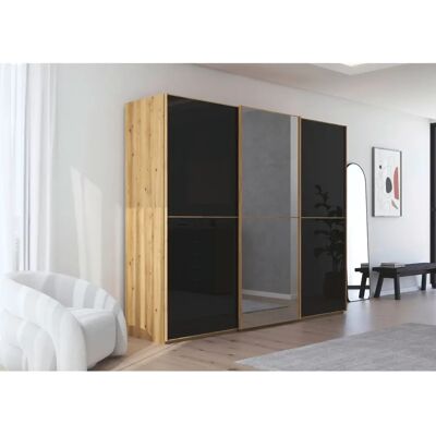 RAUCH - Scale-DUO - Asteiche - Glas Schwarz - Schwebetürenschrank RAUCH - Scale-DUO - Asteiche - Glas Schwarz - Schwebetürenschrank