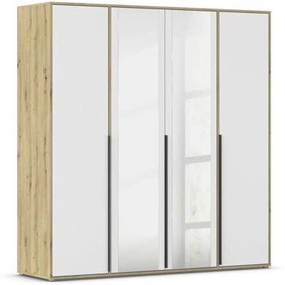 RAUCH Nagata Drehtürenschrank mit Spiegel - Alpinweiß/Eiche Artisan - 4 Türen RAUCH Nagata Drehtürenschrank mit Spiegel - Alpinweiß/Eiche Artisan - 4 Türen