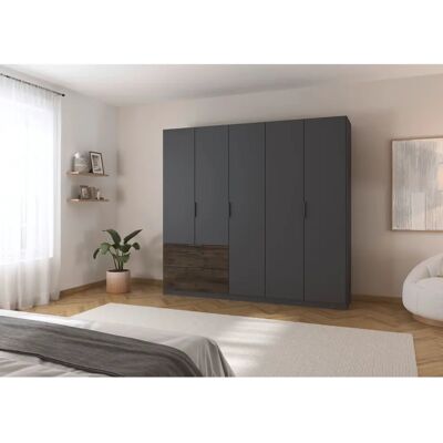 Rauch Koda Kleiderschrank - Grau, 210cm H, 226cm B, 3 Einlegeböden - Kleiderschrank Rauch Koda Kleiderschrank - Grau, 210cm H, 226cm B, 3 Einlegeböden - Kleiderschrank
