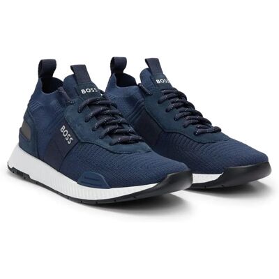Sneakers Granatowe od Boss - Casual, Recyklingowany Poliester Sneakers Granatowe od Boss - Casual, Recyklingowany Poliester