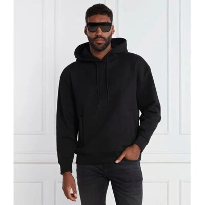 HUGO Luźna bluza z kapturem - French terry, Odznaka z logo, Kengurka - Bluza HUGO Luźna bluza z kapturem - French terry, Odznaka z logo, Kengurka - Bluza