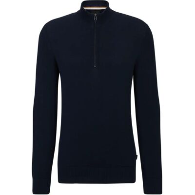 Hugo Boss jumper i fint tekstureret bomuld med troyerkrave (50505997) - blå Hugo Boss jumper i fint tekstureret bomuld med troyerkrave (50505997) - blå