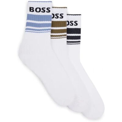 Hugo Boss 3-balení krátkých ponožek s pruhy a logy 50515143 bílá Hugo Boss 3-balení krátkých ponožek s pruhy a logy 50515143 bílá