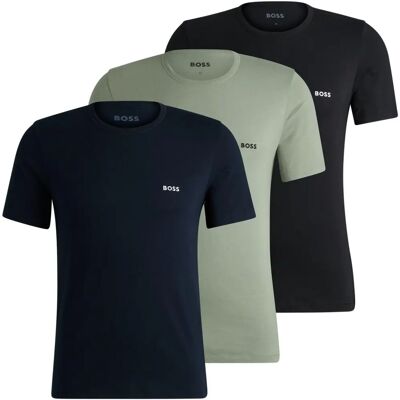 Hugo Boss 3-pak bomulds T-shirts med logo broderi 50517856 sort grøn blå Hugo Boss 3-pak bomulds T-shirts med logo broderi 50517856 sort grøn blå