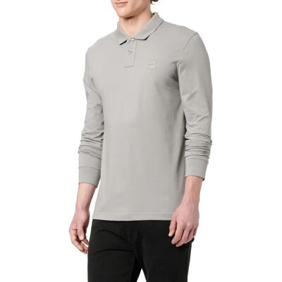 Hugo Boss Herren Grau Stretch-Baumwoll-Poloshirt - Langarm - 42 Hugo Boss Herren Grau Stretch-Baumwoll-Poloshirt - Langarm - 42