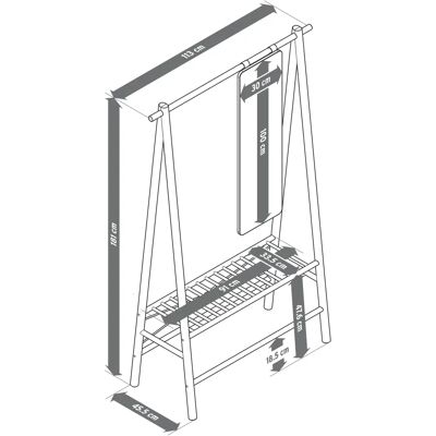 Tchibo - Garderobe mit Spiegel - 113x45,5x181cm - naturfarben - Bambusholz / Glas / Polyurethan - Garderobe mit Spiegel Tchibo - Garderobe mit Spiegel - 113x45,5x181cm - naturfarben - Bambusholz / Glas / Polyurethan - Garderobe mit Spiegel
