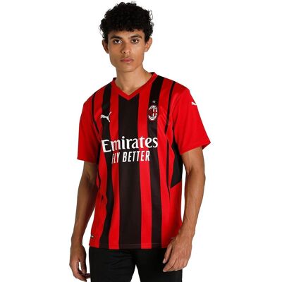 Puma AC Milan Hemma Tröja Replika 2021/22 Kortärmad V-hals Svart/Red - T-Shirt Puma AC Milan Hemma Tröja Replika 2021/22 Kortärmad V-hals Svart/Red - T-Shirt