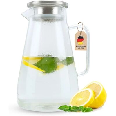 Intirilife Klare Karaffe - 1,5L mit Griff & Deckel - Glas Krug für Heiß & Kalt Getränke Intirilife Klare Karaffe - 1,5L mit Griff & Deckel - Glas Krug für Heiß & Kalt Getränke