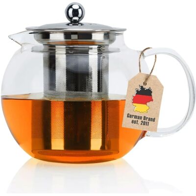 Intirilife Théière en verre borosilicat de 650ml avec filtre - Publicité Intirilife Théière en verre borosilicat de 650ml avec filtre - Publicité