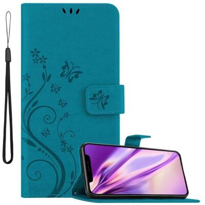 Kukkakuosinen nahkainen kirjan muotoinen suojus iPhone 11 PRO - Sininen Kukkakuosinen nahkainen kirjan muotoinen suojus iPhone 11 PRO - Sininen